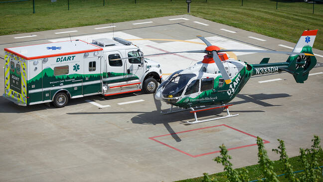 DHART helicopter and ambulance