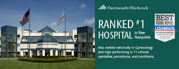 Graphic showing Dartmouth-Hitchcock was voted best hospital in NH in 2022